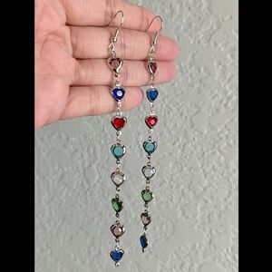 Sparkly Heart Chain Boho Earrings Dangle Retro Silver Y2K Jewelry